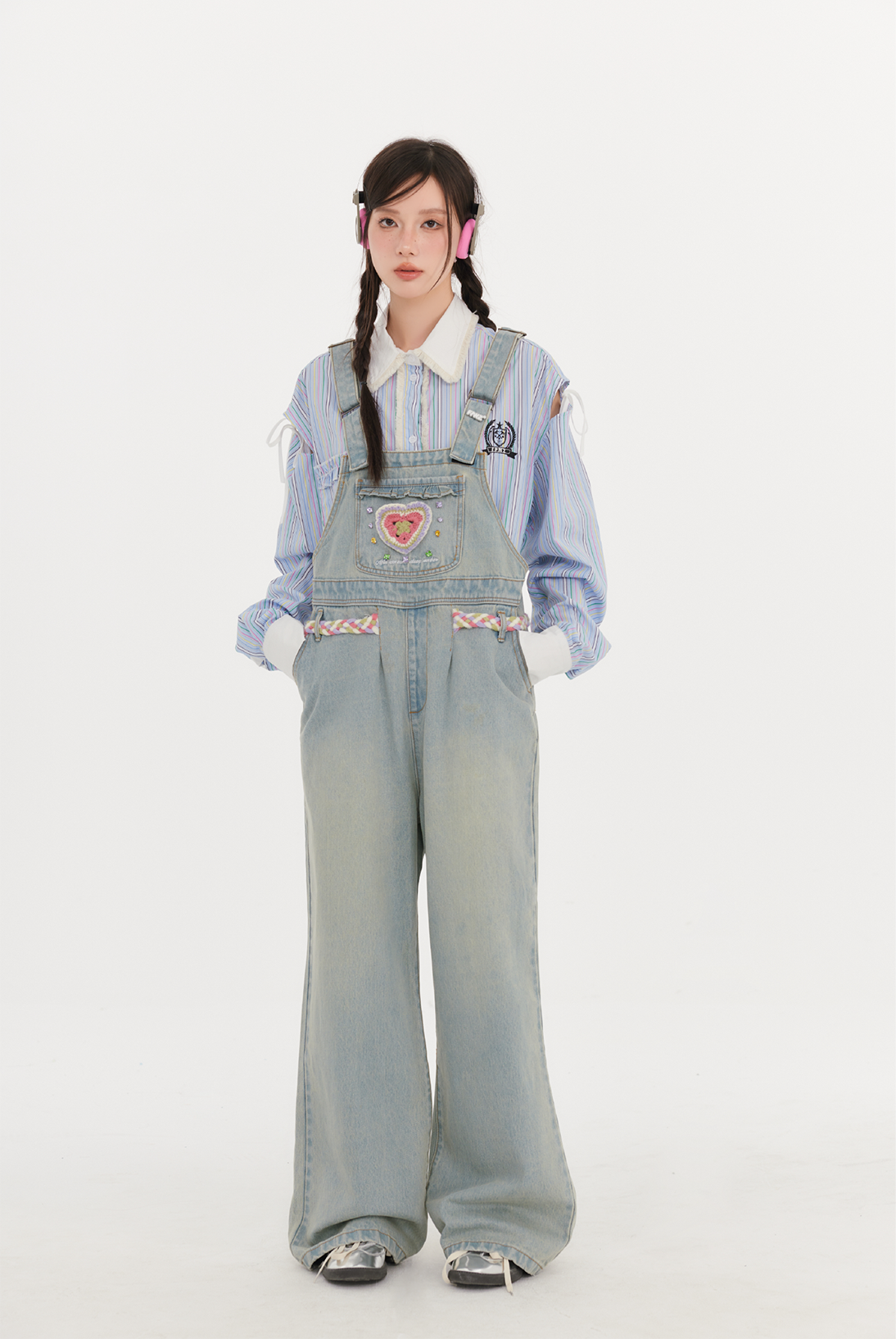 Crochet Heart Denim Overalls