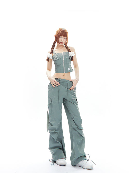 Bow Pleated Cargo Pants