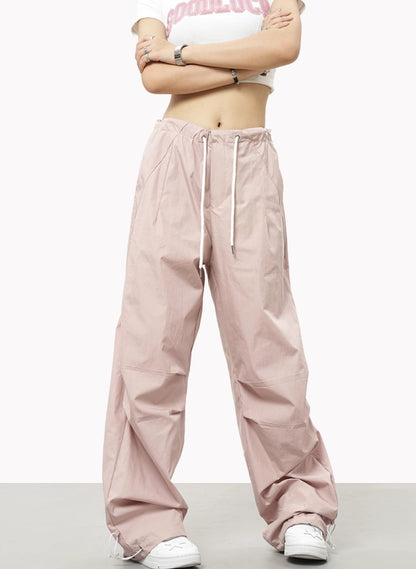 Contrast Tie Pleated Cargo Pants