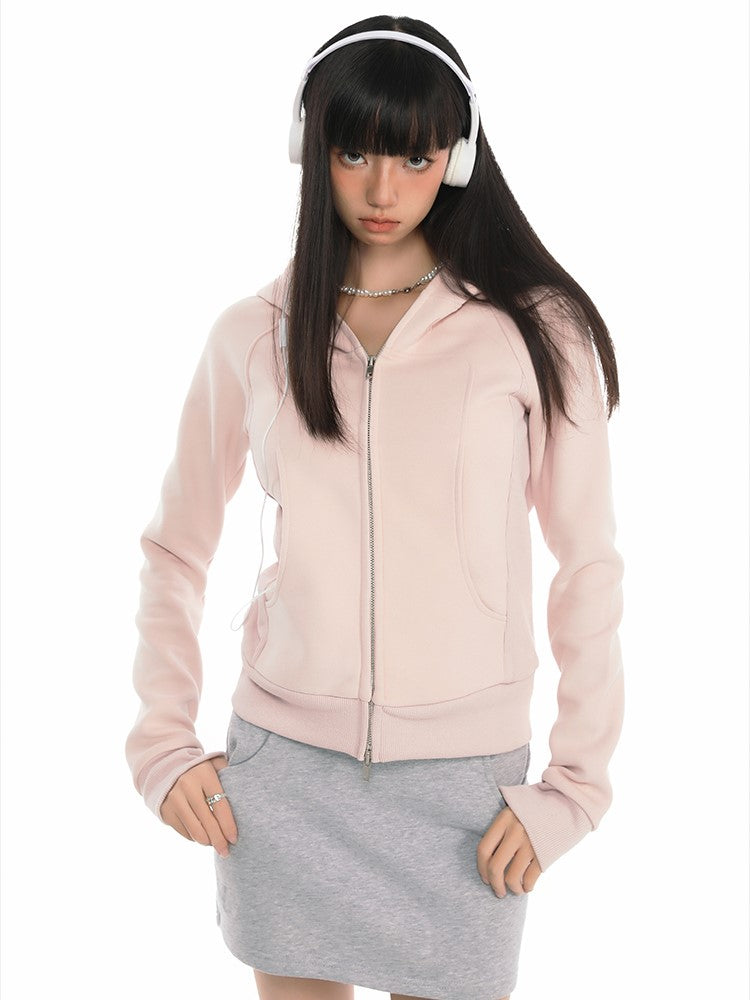 Double Zip Curved Hooded Jacket