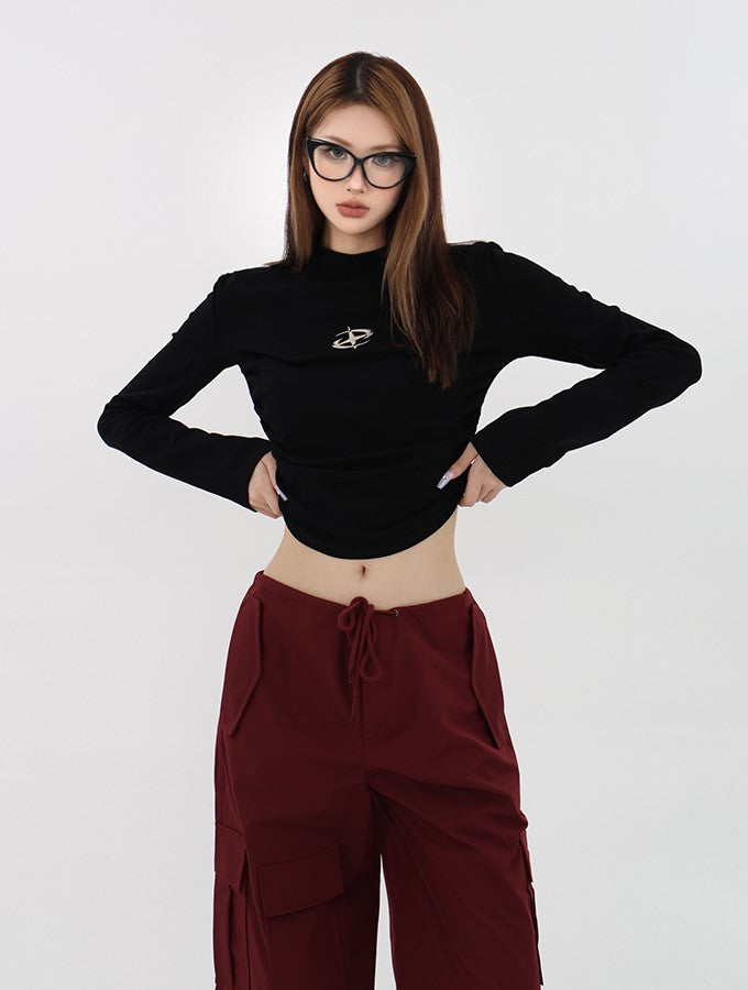 Curved Hem Cropped Long Sleeve