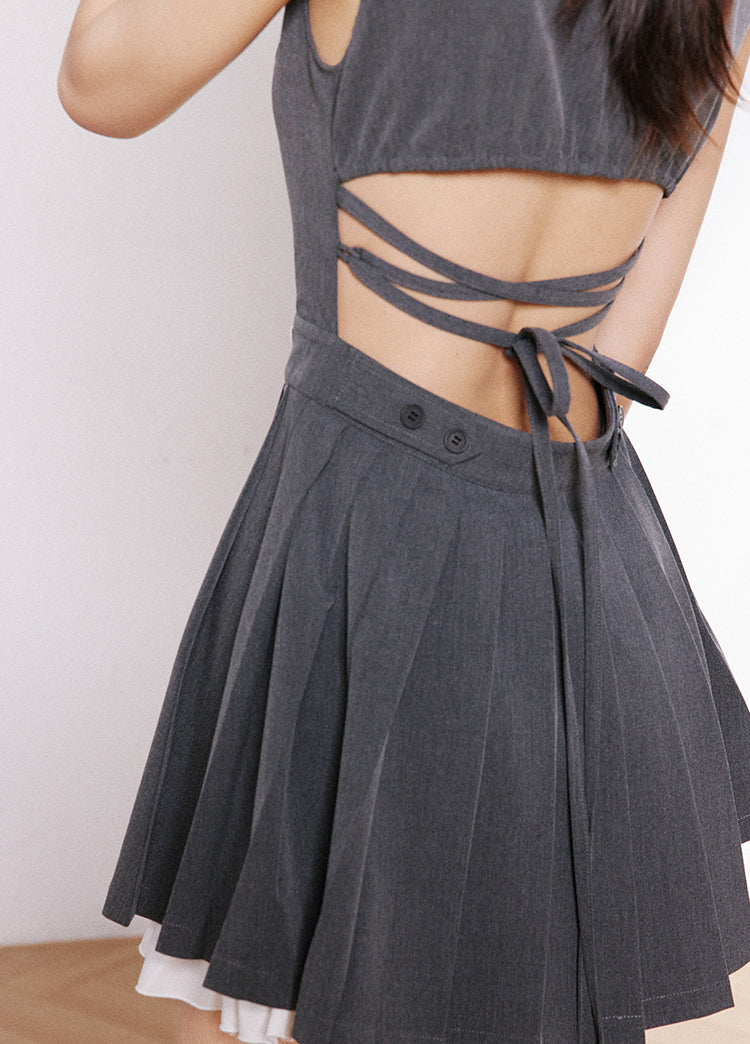 Ruffle Layer Pleated Backless Dress