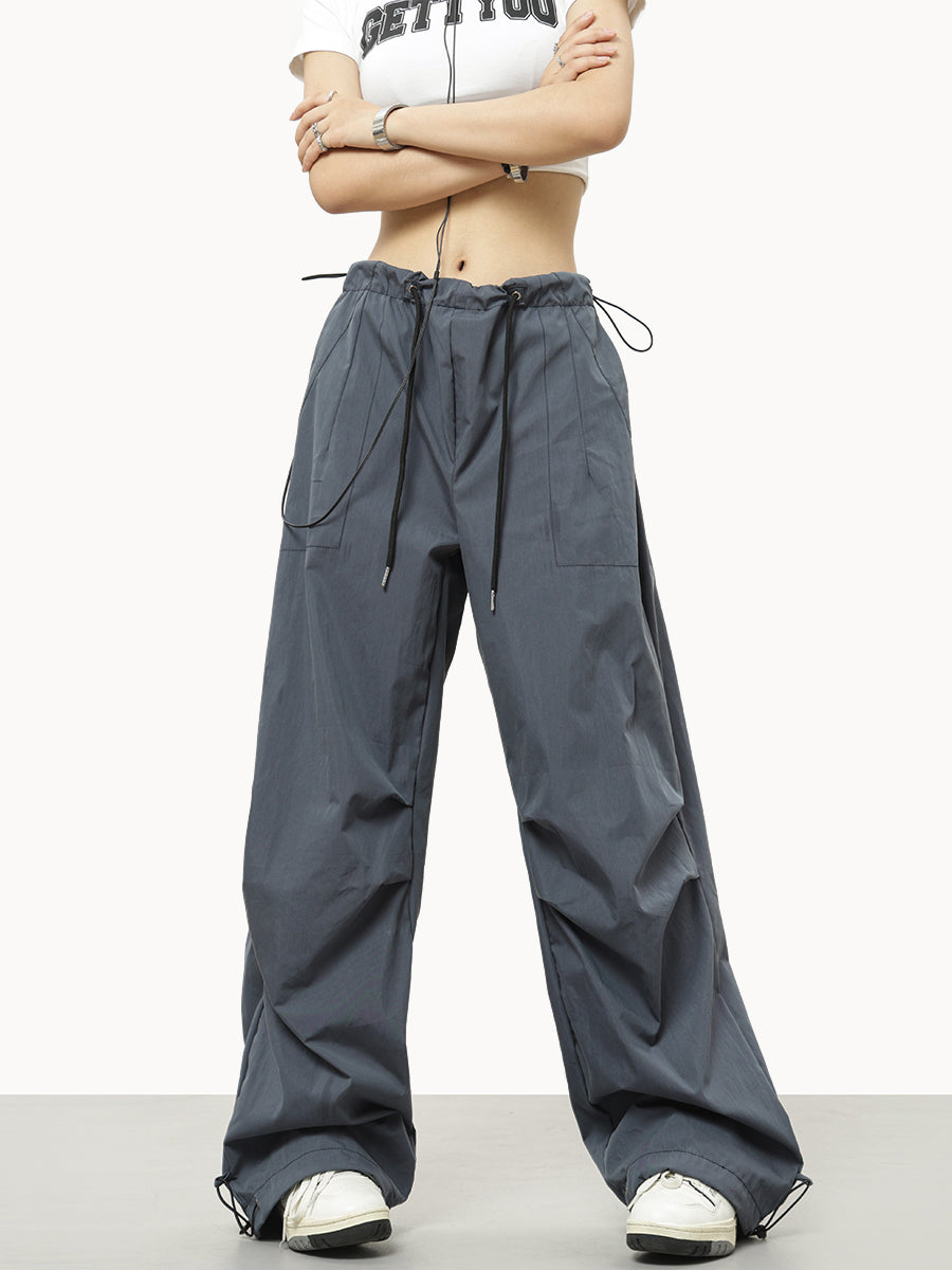 Contrast Tie Pleated Cargo Pants