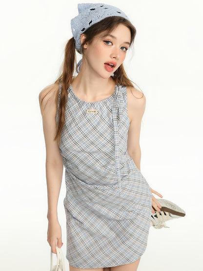 Plaid Halter Mini Dress