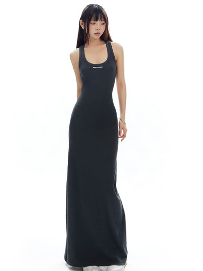 Cutout Back Slit Maxi Dress