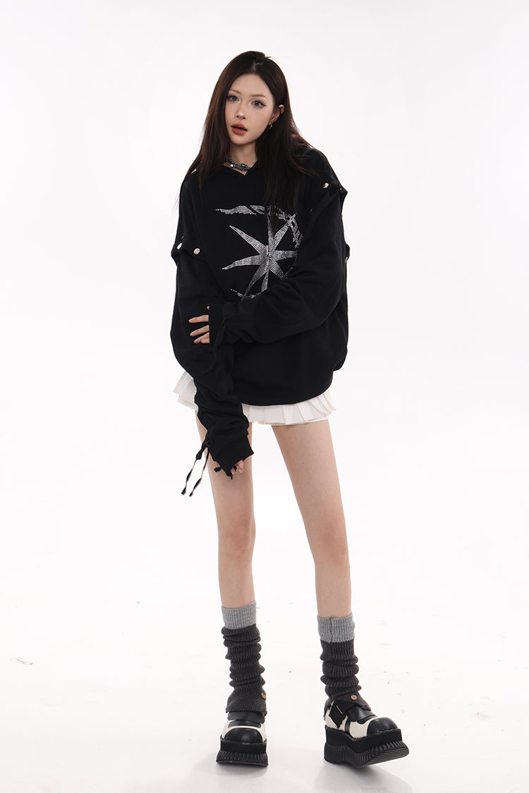 Rhinestone Celestial Ruched Hoodie