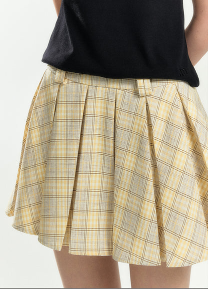 Retro Plaid Pleated Mini Skirt