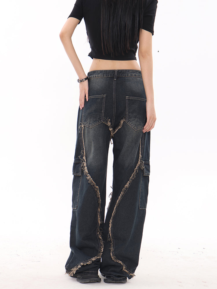 Frayed Heart Cargo Jeans