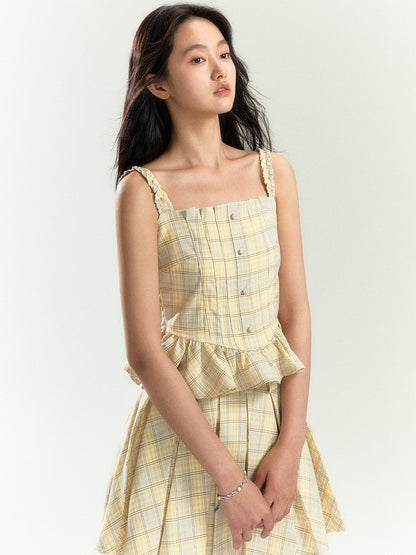 Retro Plaid Pleated Mini Skirt