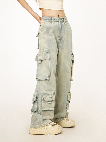 Light Washed Multipocket Cargo Jeans