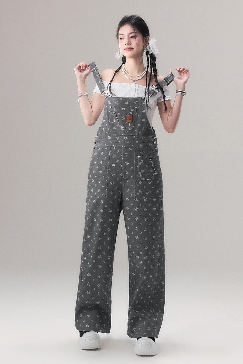 Two-Tone Floral Overalls