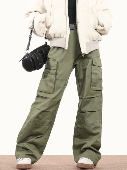 Triple-Pleated Cargo Pocket Pants