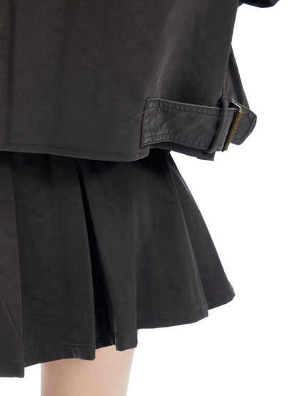 Retro Paneled Faux Leather Mini Skirt