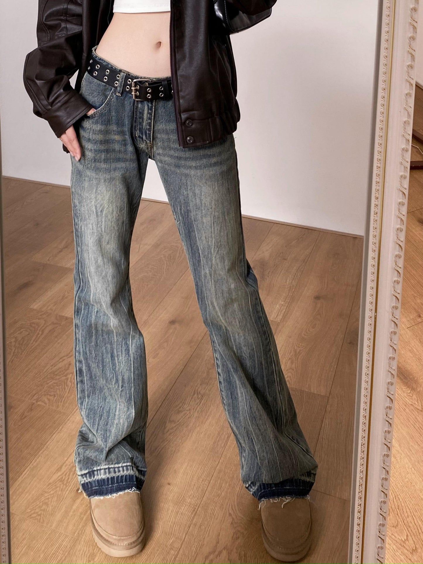 Vintage Wash Vertical Fade Denim Jeans