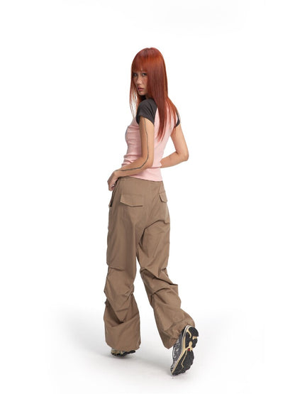 Drawstring Cargo Parachute Pants