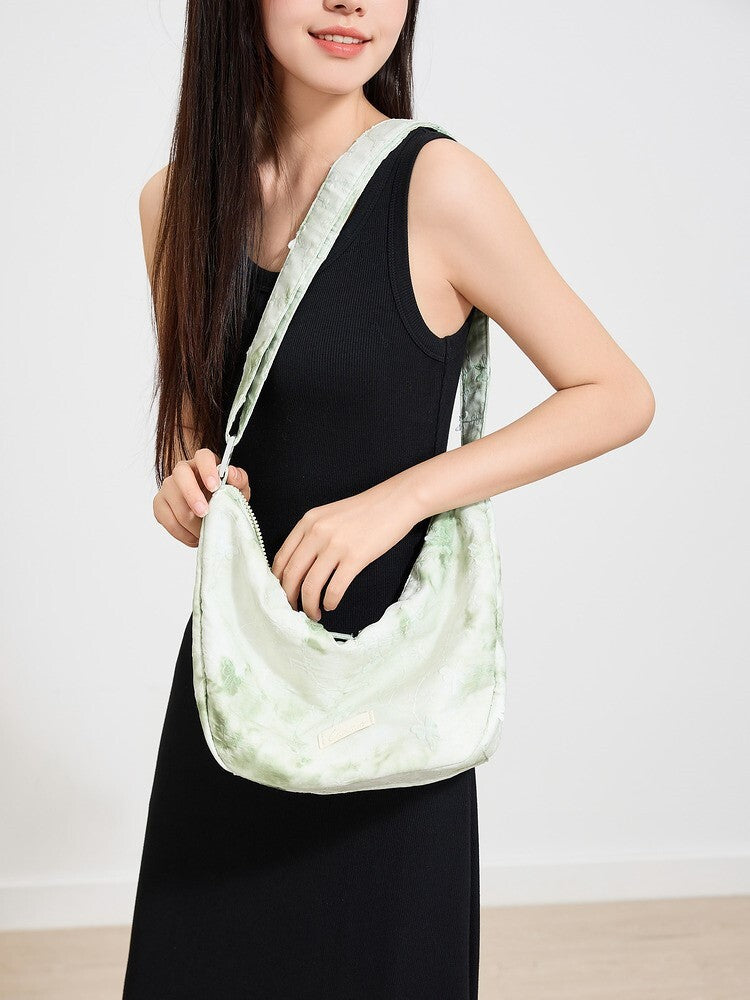 Soft Floral Canvas Crescent Bag