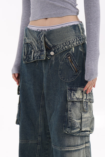 Faded-Edge Wide Jeans