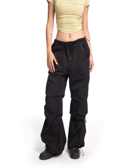 Drawstring Cargo Parachute Pants