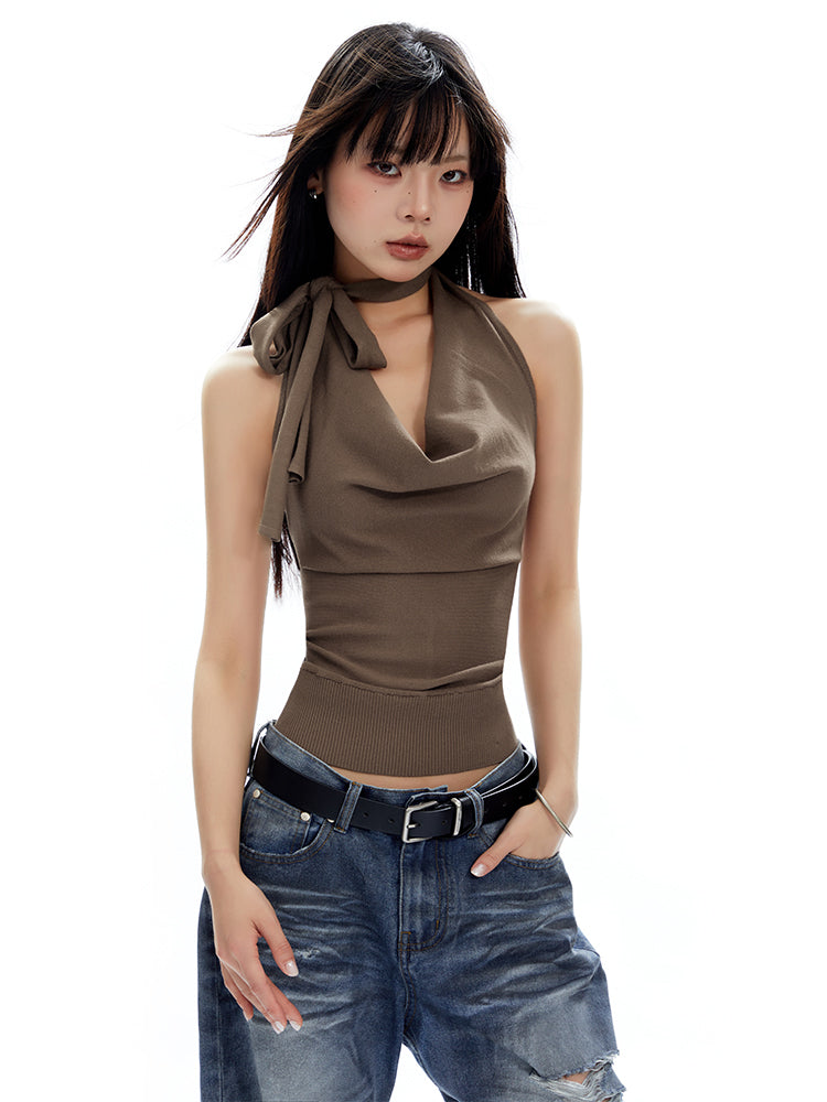 Cowl Neck Tie Halter Top