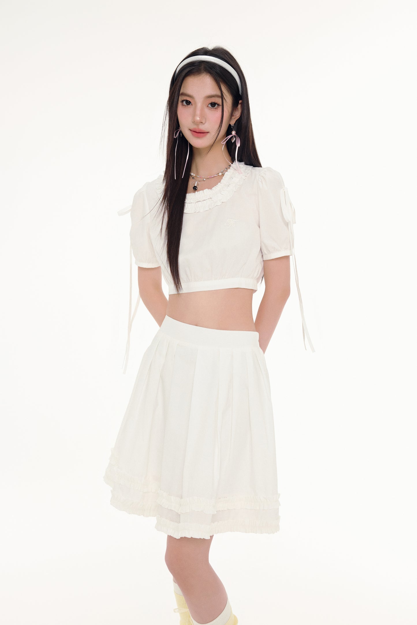 Ruffle Trim Mid-Rise Skirt