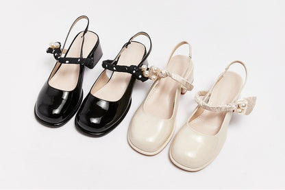 Silk Tie Pearl Slingback Pumps