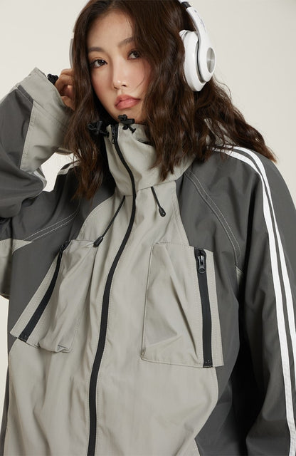 Contrast Striped Hooded Windbreaker Jacket