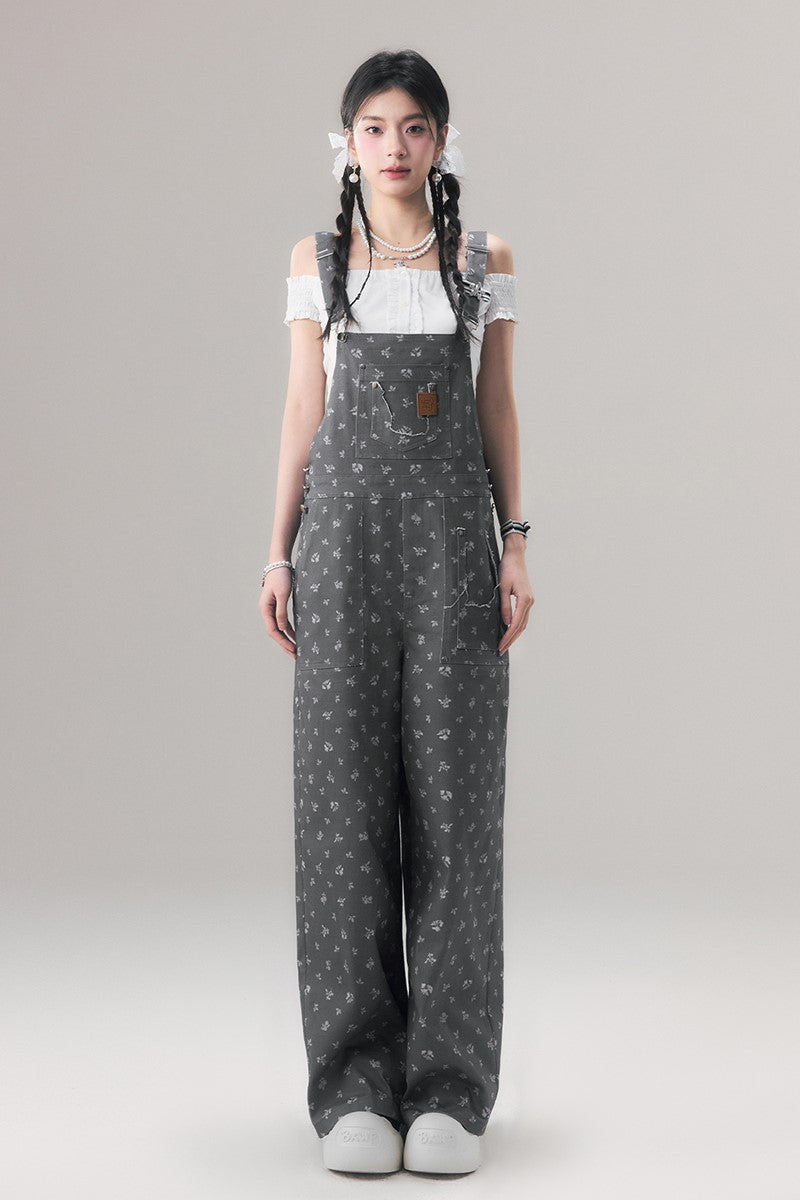 Two-Tone Floral Overalls