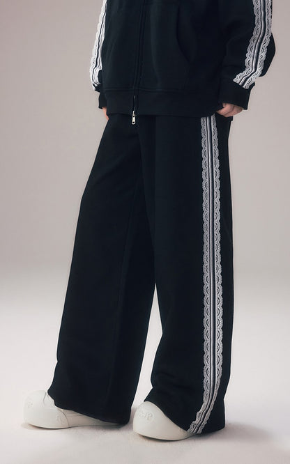 Lace Striped Wide-Leg Lounge Pants