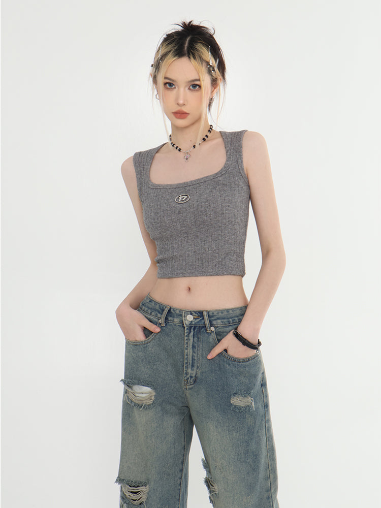 Knitted Square Neck Crop Top