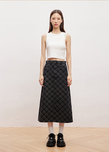 Diamond Plaid Midi Skirt