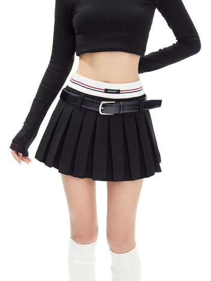 Vintage-Lined Pleated Mini Skirt