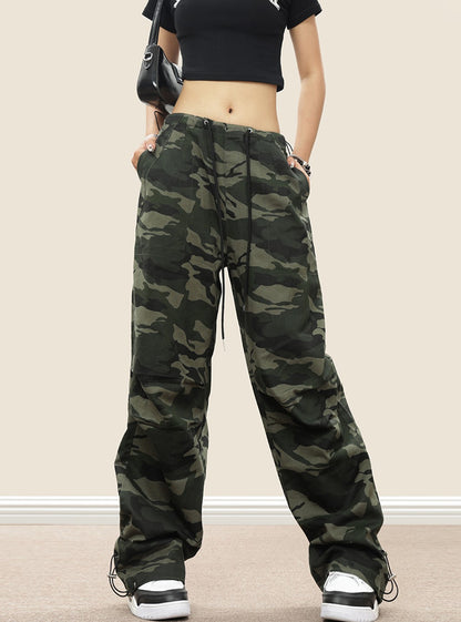 Camouflage Straight-Leg Pleated Pants