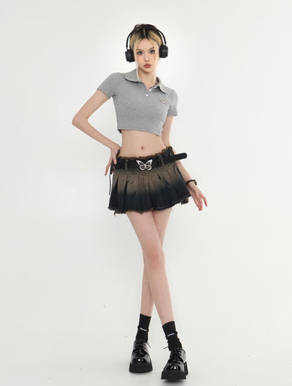 Vintage Denim Pleated Mini Skirt