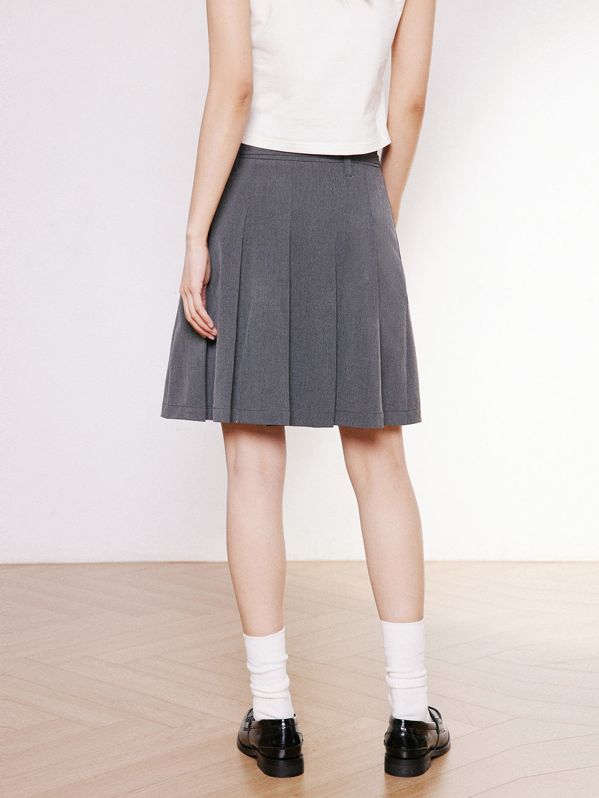 Pleated Bow Belt Midi Skirt