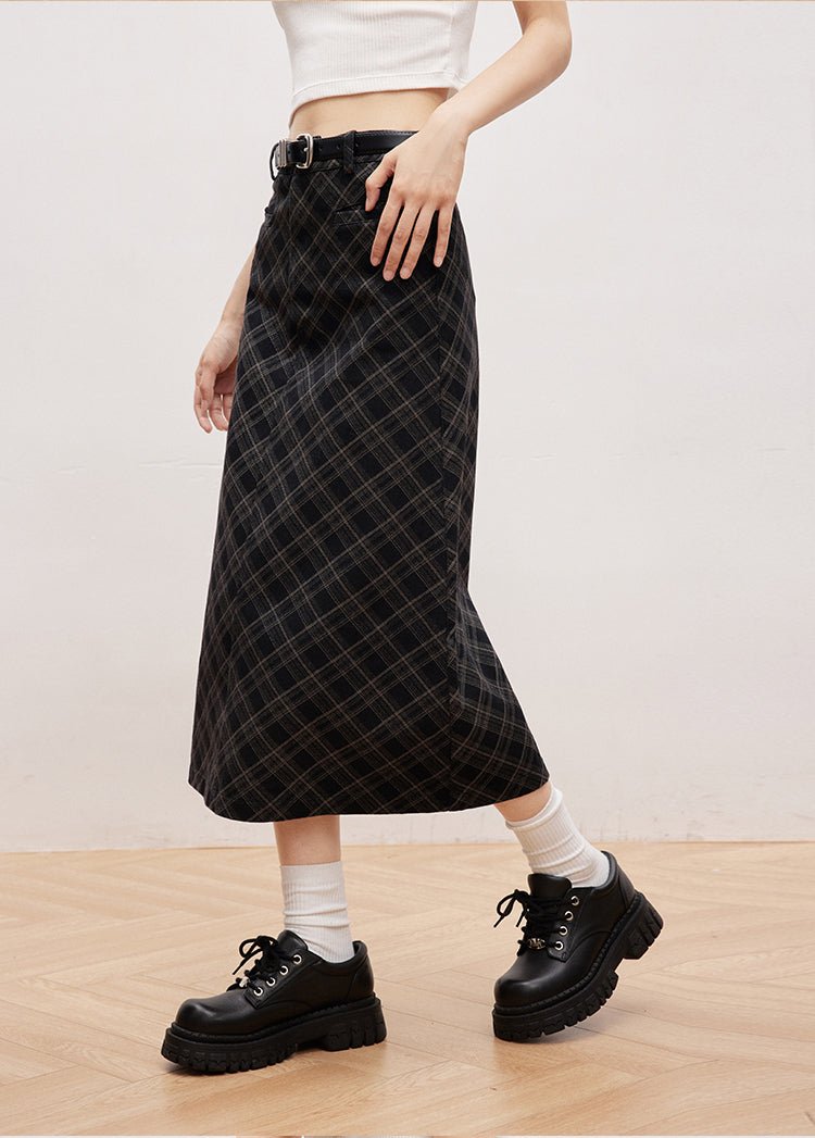 Diamond Plaid Midi Skirt