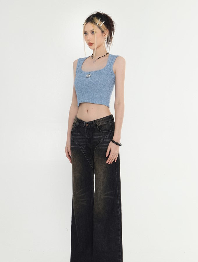 Knitted Square Neck Crop Top