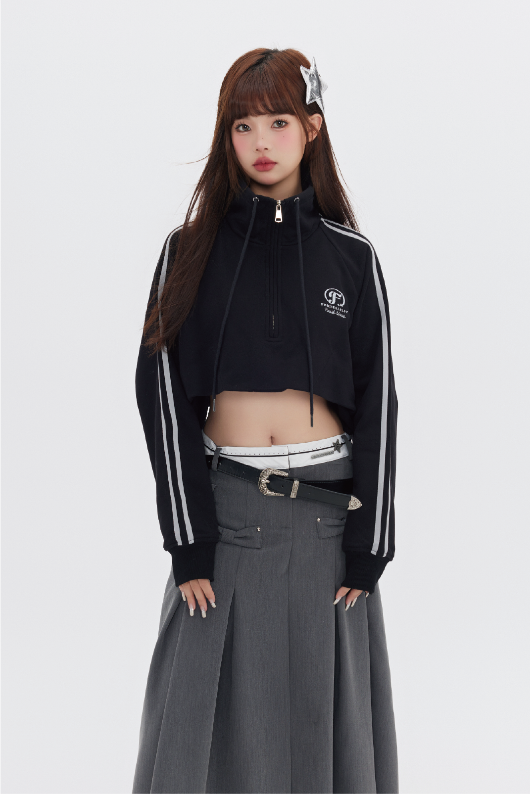 Striped Stand Collar Cropped Track Jacket