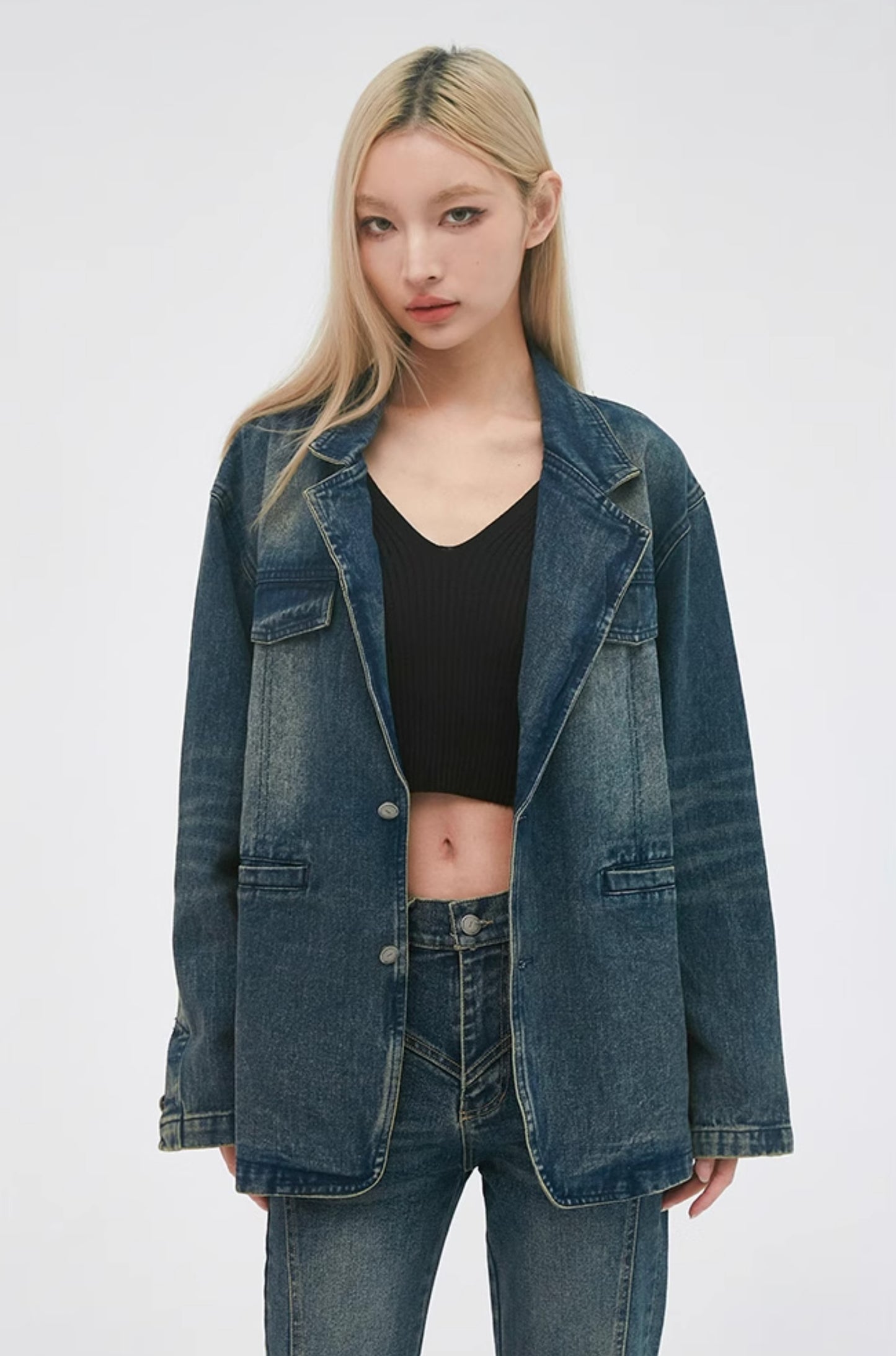 Retro Washed Denim Blazer