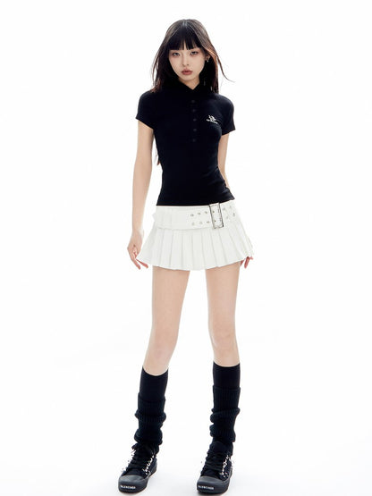 Pleated Belted Micro Mini Skirt