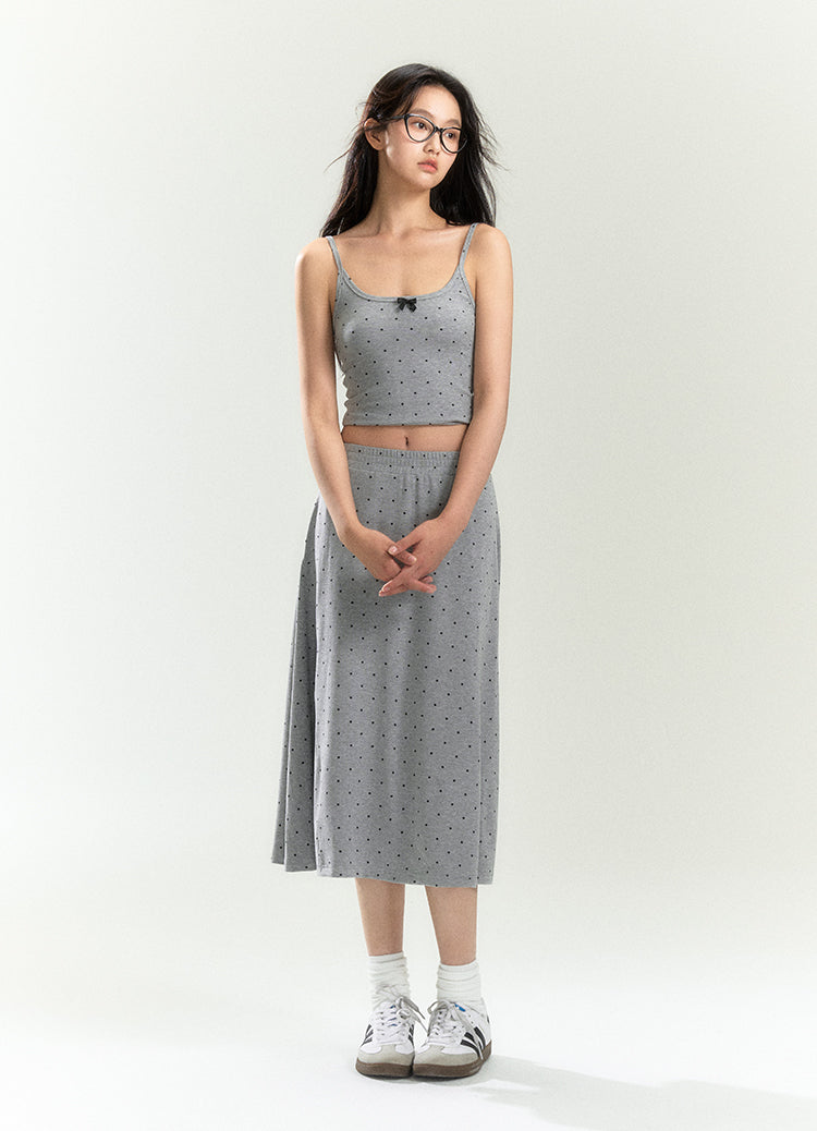 Polka Dot Elasticized Midi Skirt