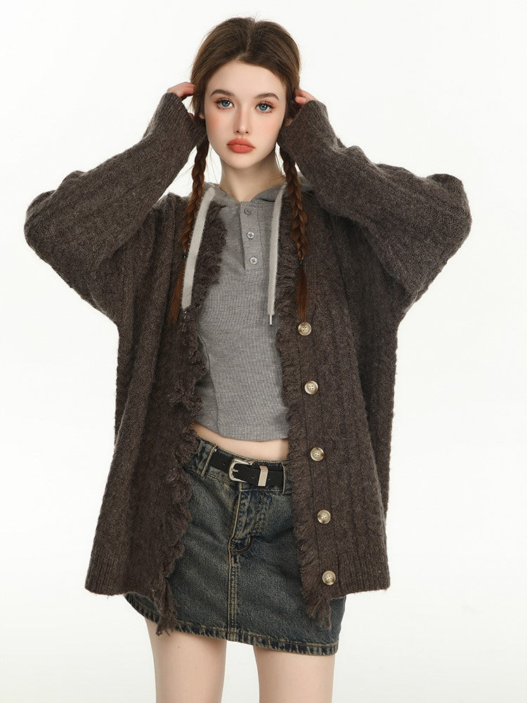 Frayed Cable Knit Cardigan