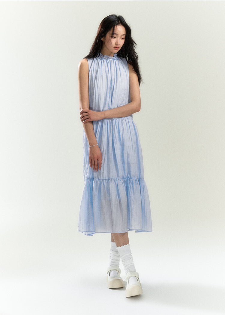 Tiered Ruffle Halter Swing Midi Dress