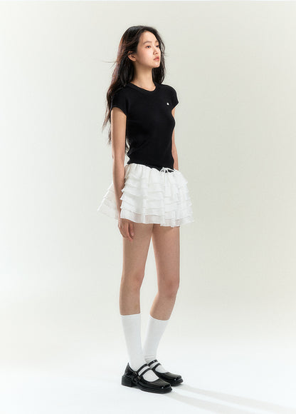 Ruffled Tulle Mini Skirt