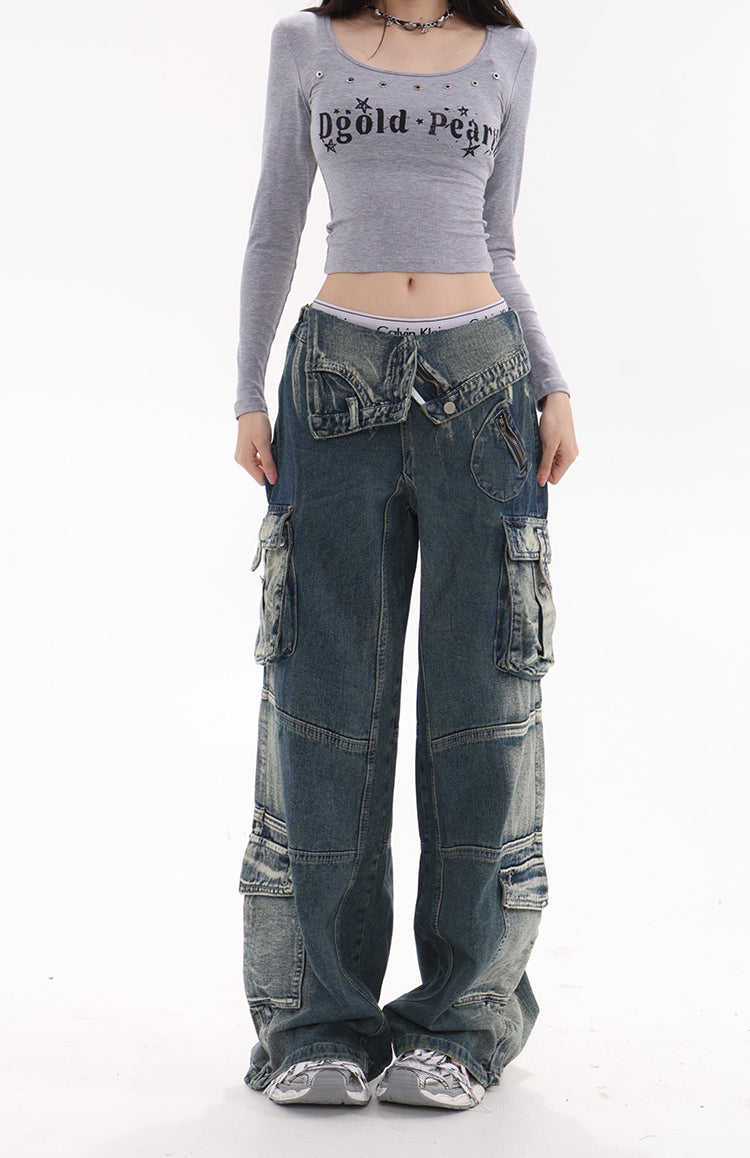 Faded-Edge Wide Jeans