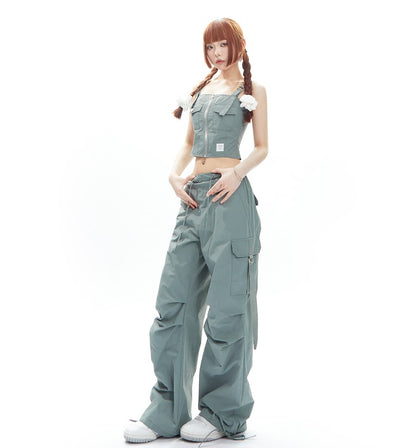 Bow Pleated Cargo Pants