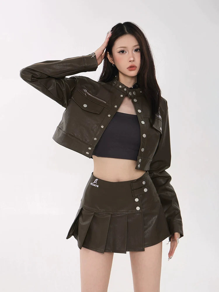 Faux Leather Studded Mini Skirt