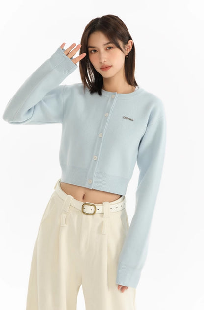 Cropped Button Crewneck Cardigan