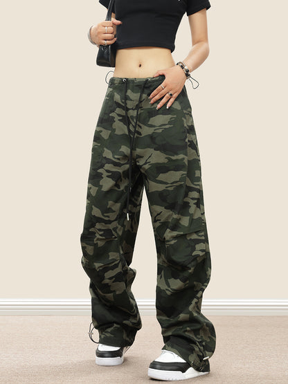 Camouflage Straight-Leg Pleated Pants