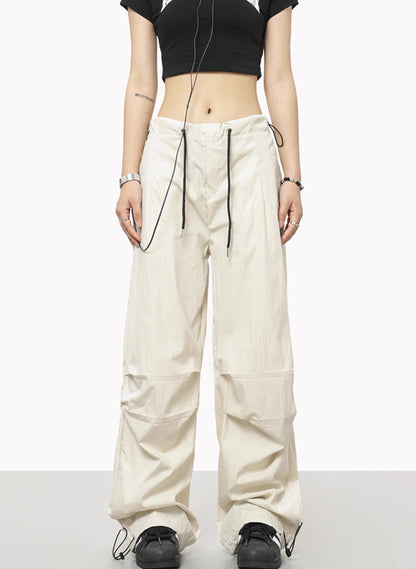 Contrast Tie Pleated Cargo Pants