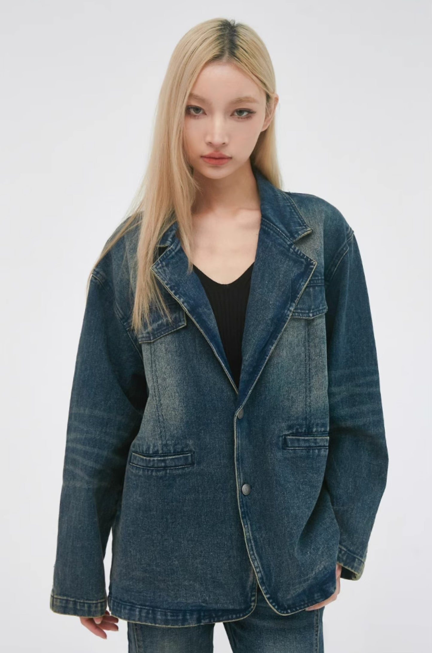 Retro Washed Denim Blazer